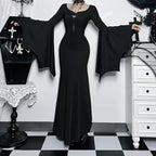 Slim Gothic Fall Daily Comfort Maxi Dress Black / XS