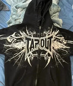 Dark Rock Letter Embroidery Hoodie black1 / S