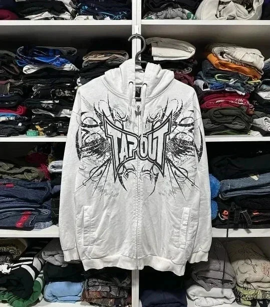Dark Rock Letter Embroidery Hoodie white / S
