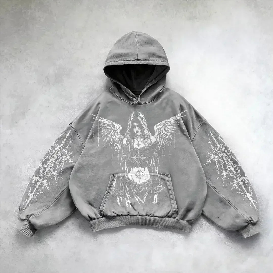 Distress Vintage Gothic Skull Hoodie gray1 / S