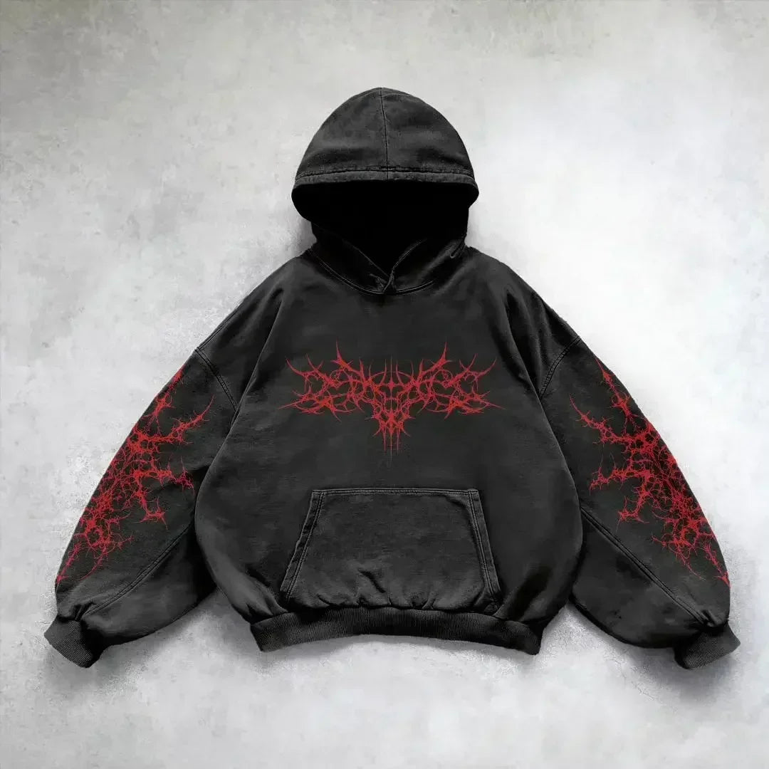 Distress Vintage Gothic Skull Hoodie black9 / S