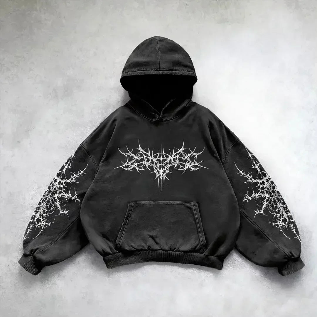 Distress Vintage Gothic Skull Hoodie black10 / S