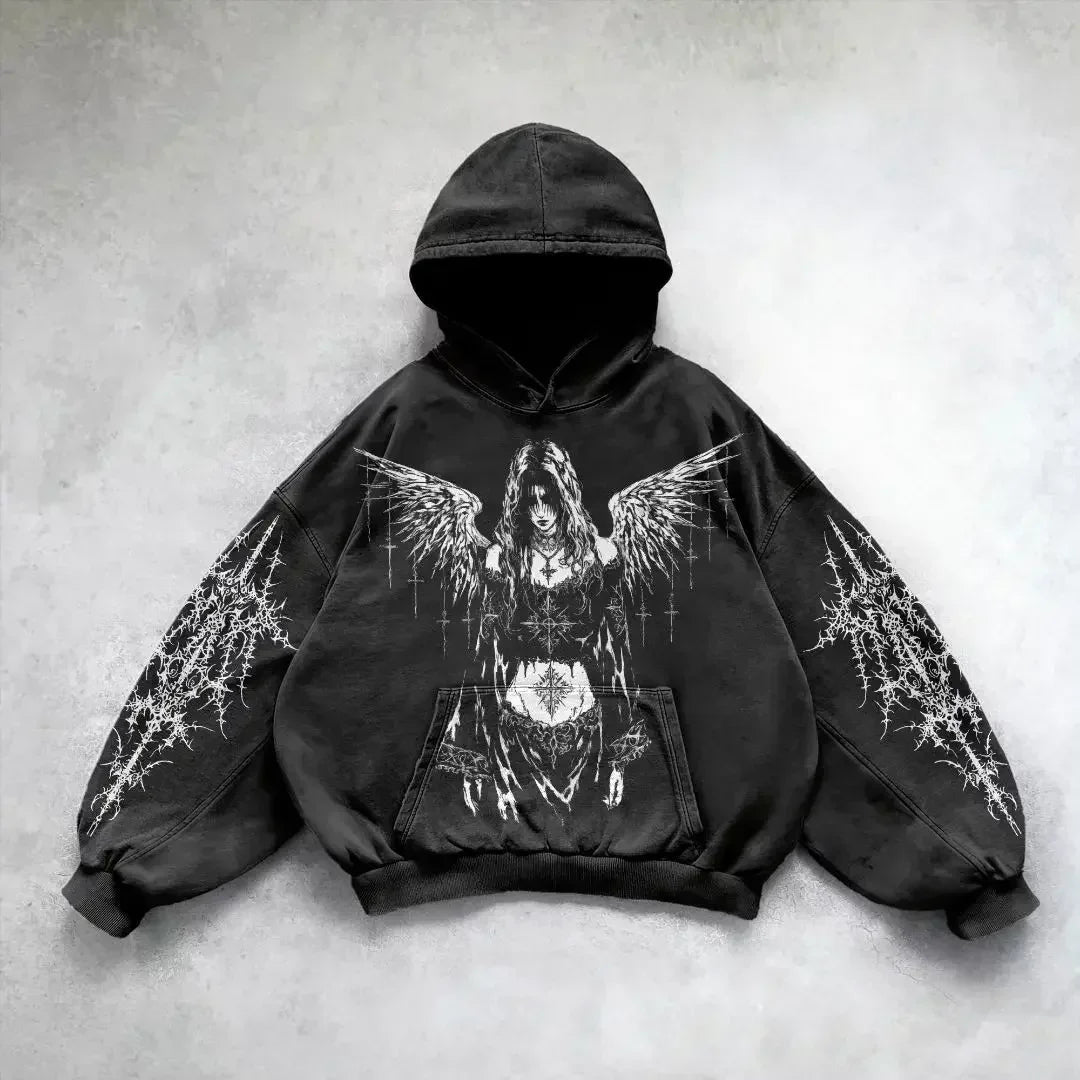 Distress Vintage Gothic Skull Hoodie black11 / S