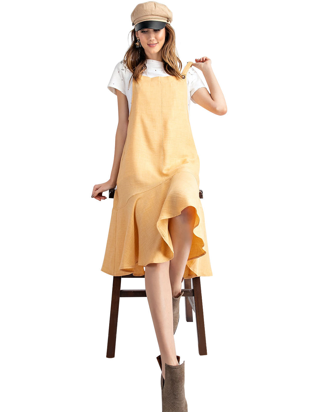 Polyester Ruffled Button-Detail Dress