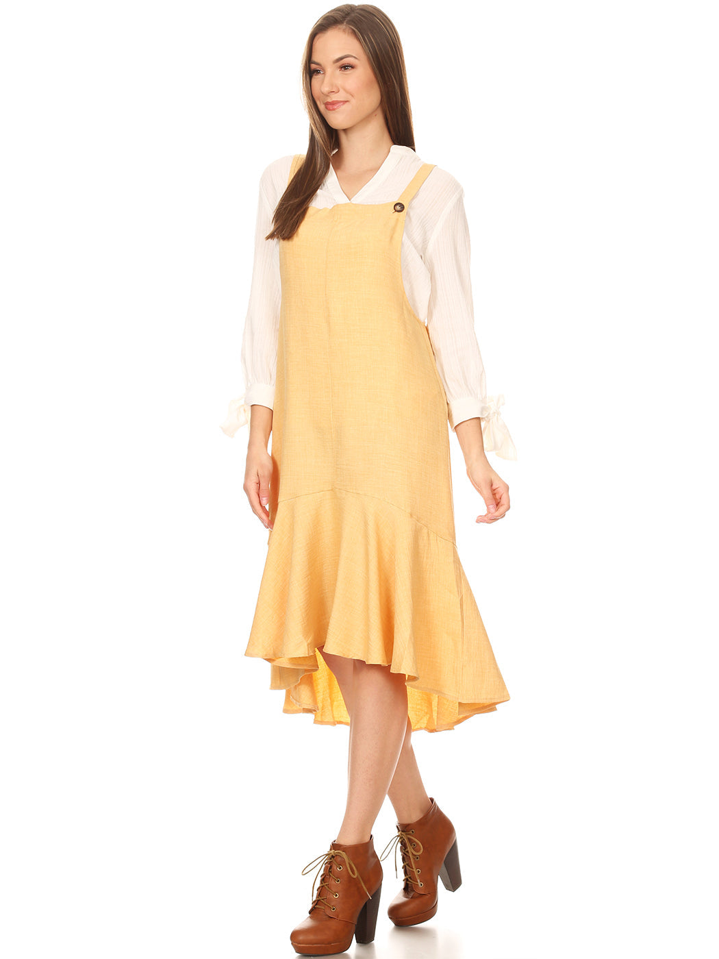 Polyester Ruffled Button-Detail Dress