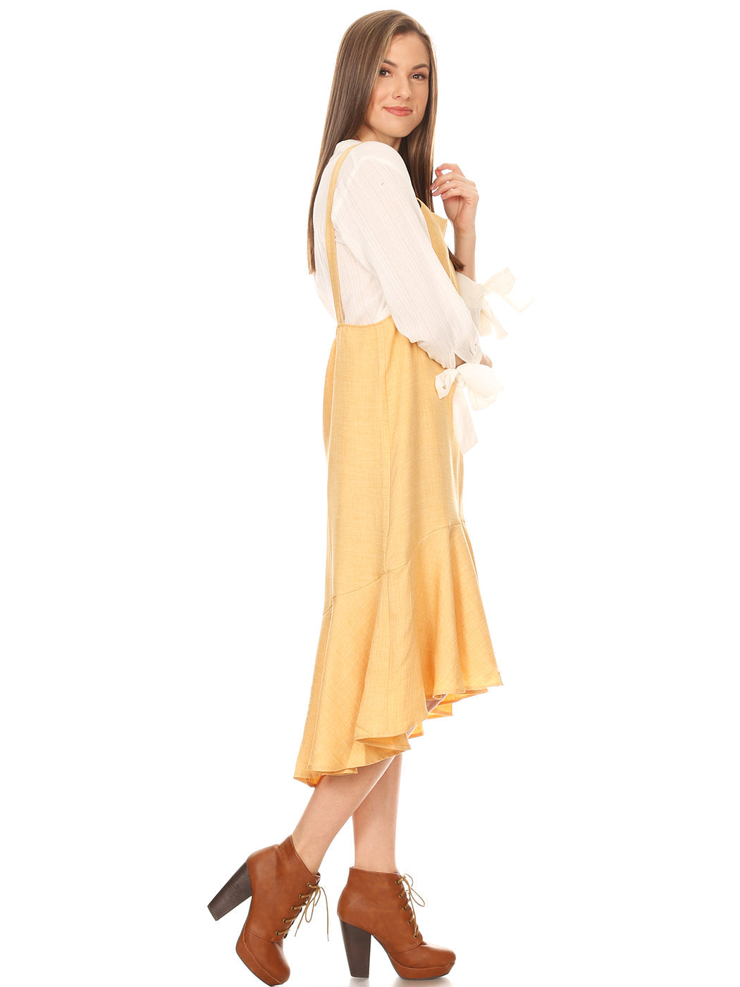 Polyester Ruffled Button-Detail Dress