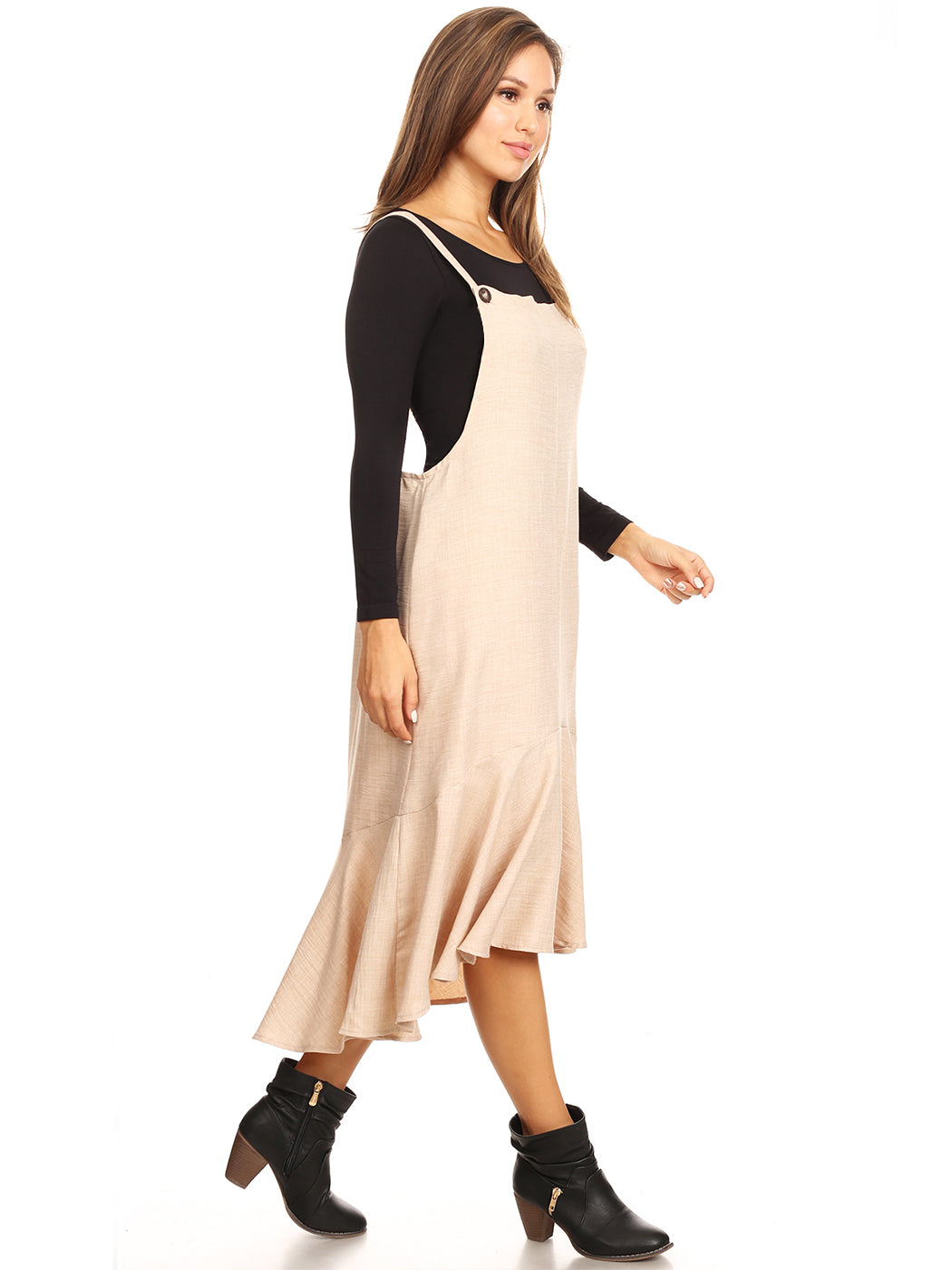 Polyester Ruffled Button-Detail Dress