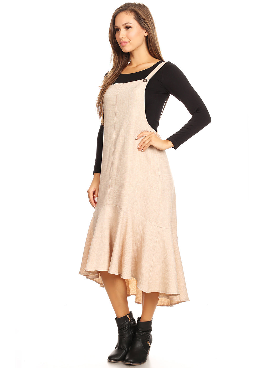 Polyester Ruffled Button-Detail Dress