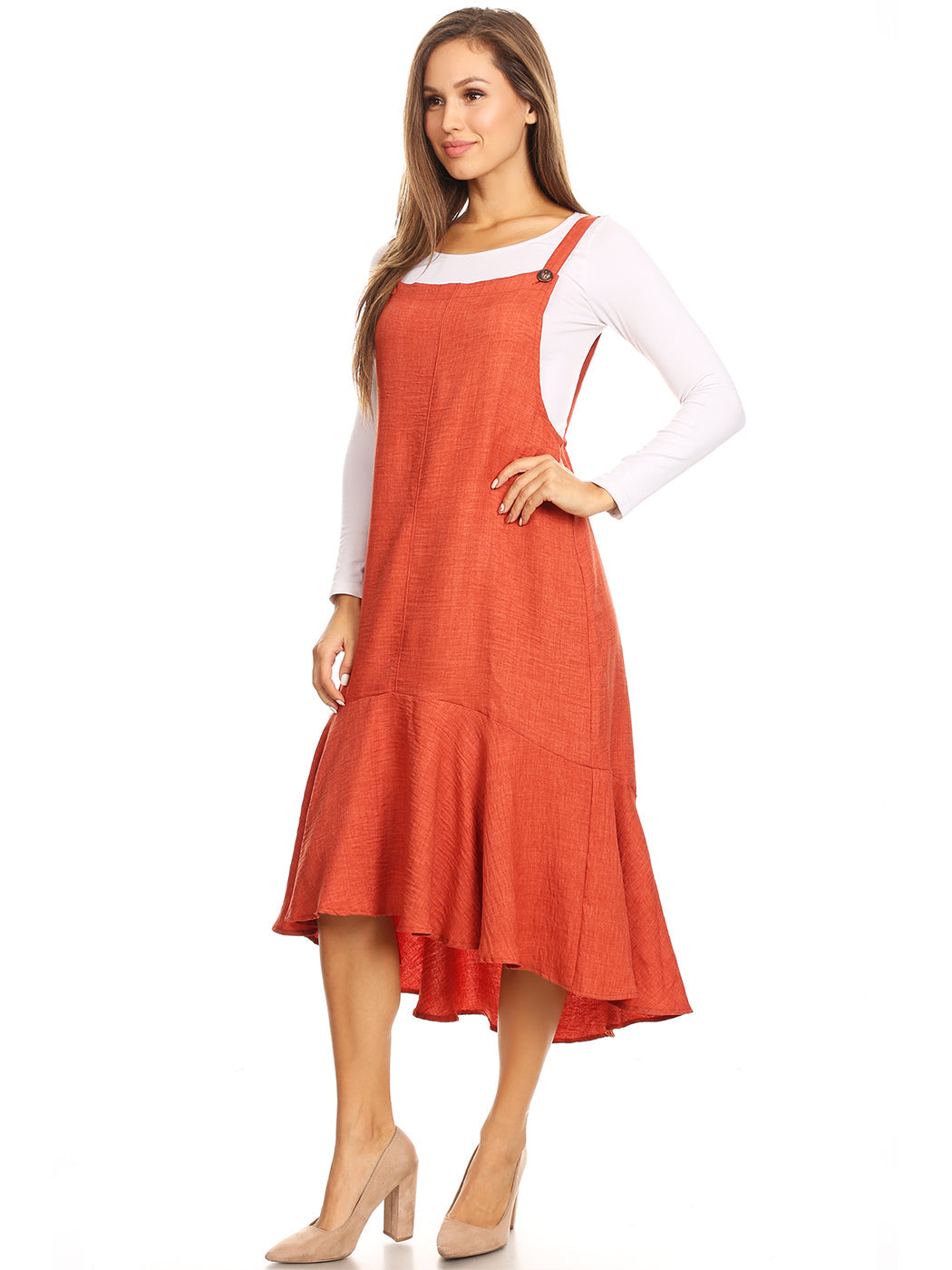 Polyester Ruffled Button-Detail Dress