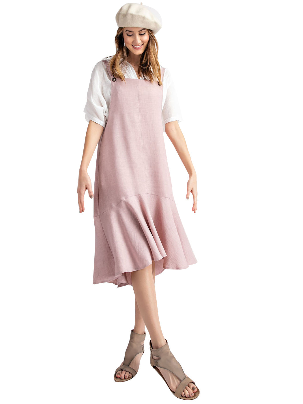 Polyester Ruffled Button-Detail Dress