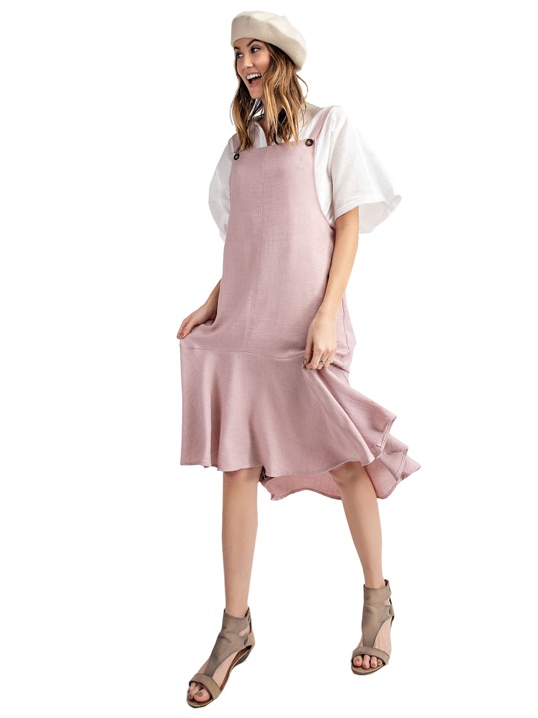 Polyester Ruffled Button-Detail Dress