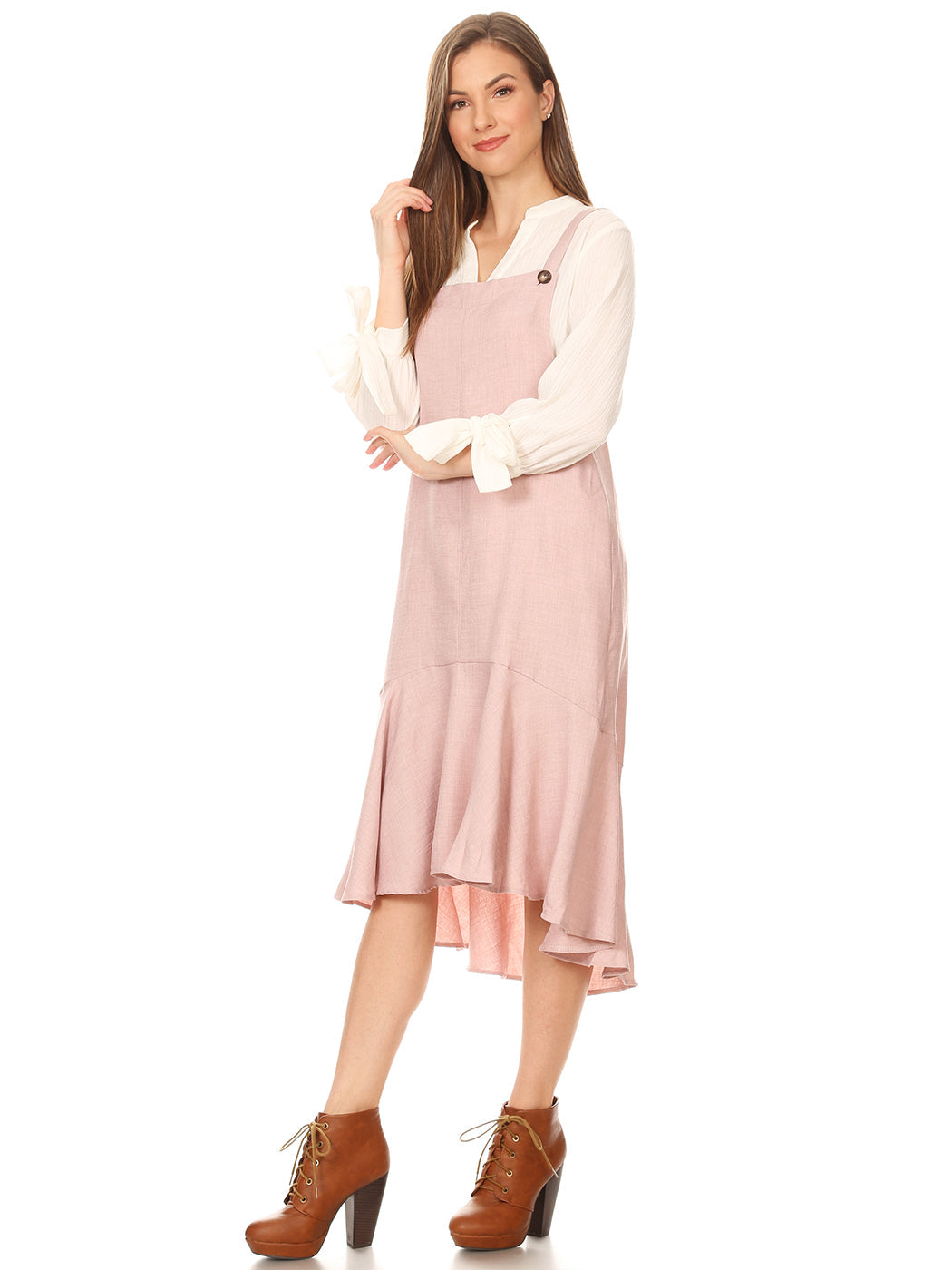 Polyester Ruffled Button-Detail Dress