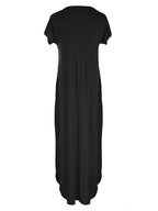 Short-Sleeve Cotton Maxi Dress with V-Neckline