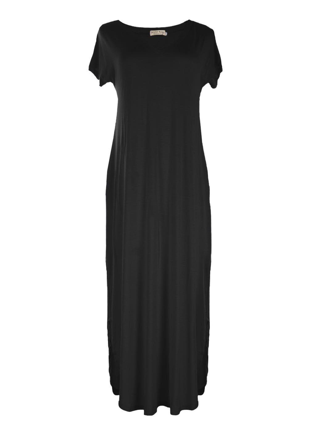 Short-Sleeve Cotton Maxi Dress with V-Neckline