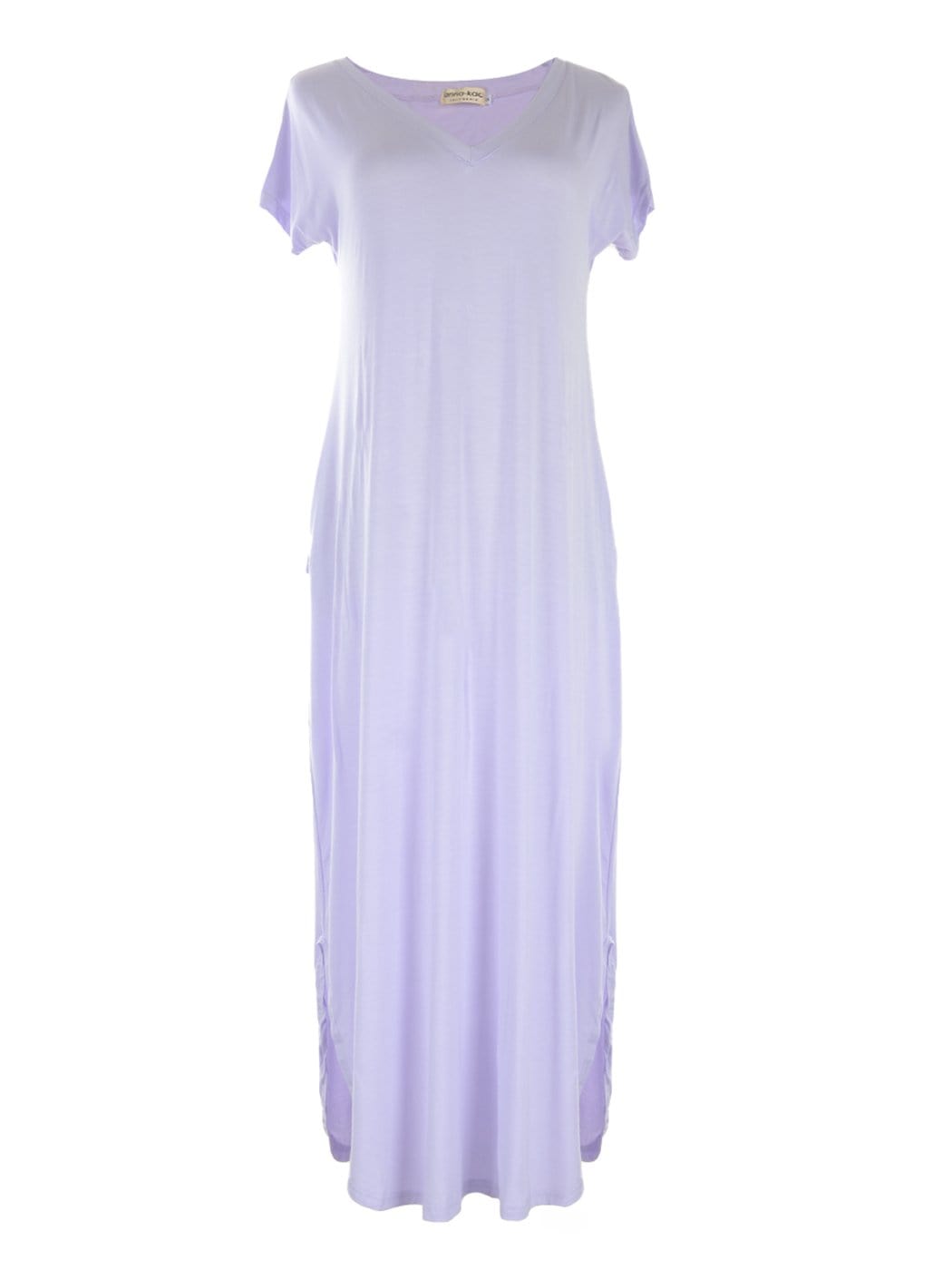 Short-Sleeve Cotton Maxi Dress with V-Neckline