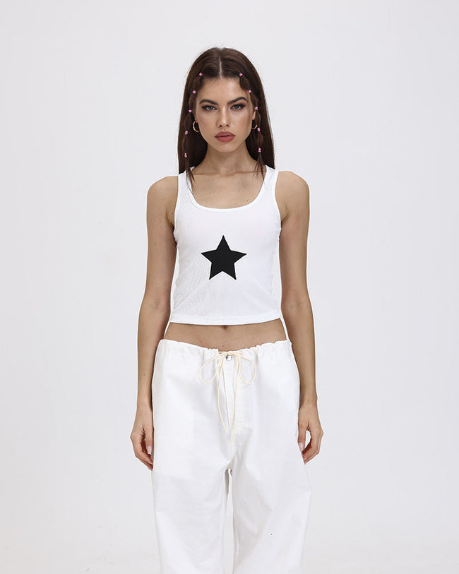 Star-Detail Stretch-Blend Cropped Tank Top with Polyester Fabric Main image