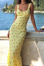 Floral Yellow Dress with Scoop Neckline