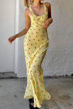 Floral Yellow Dress with Scoop Neckline