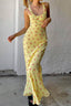 Floral Yellow Dress with Scoop Neckline