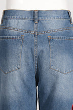 Heart-Detail High-Rise Cutout Straight-Leg Jeans