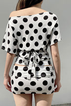 Batwing Polyester Two-Piece Set with Polka Dots
