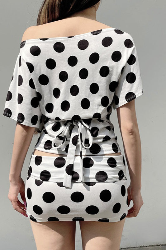 Batwing Polyester Two-Piece Set with Polka Dots