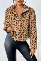 Fleece Polyester Cardigan with Lapel Collar