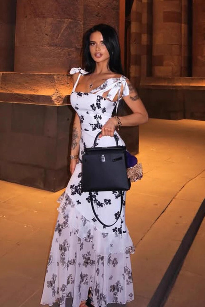 Floral Mesh Maxi Dress with Strapless Neckline