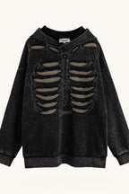 Skull-Graphic Cotton Hoodie with Raglan Sleeves