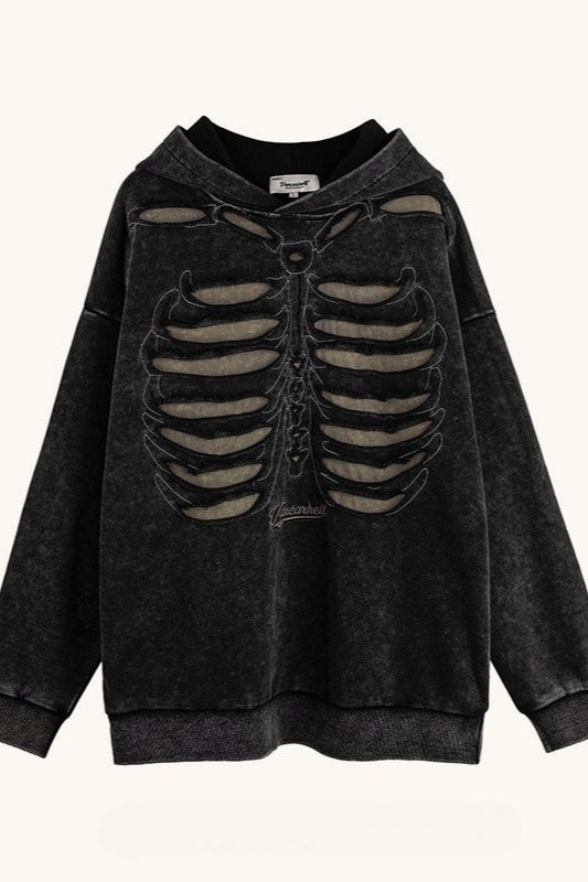 Skull-Graphic Cotton Hoodie with Raglan Sleeves