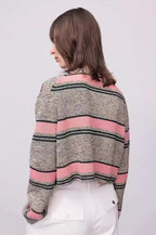 Striped Knit Sweater with V-Neckline