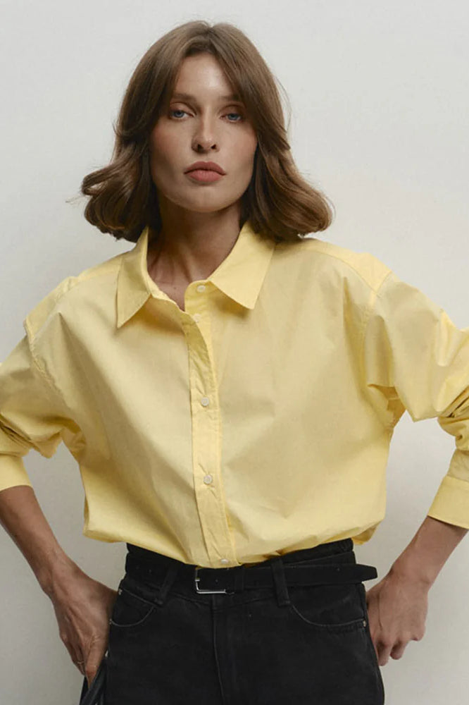 Cotton Yellow Blouse with Button Front