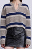 Striped Knit Sweater with V-Neckline