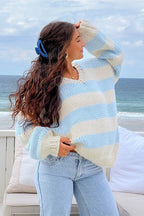 Striped Knit Sweater with Off-Shoulder Neckline