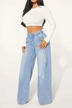 Drawstring Wide-Leg Jeans with High Waist