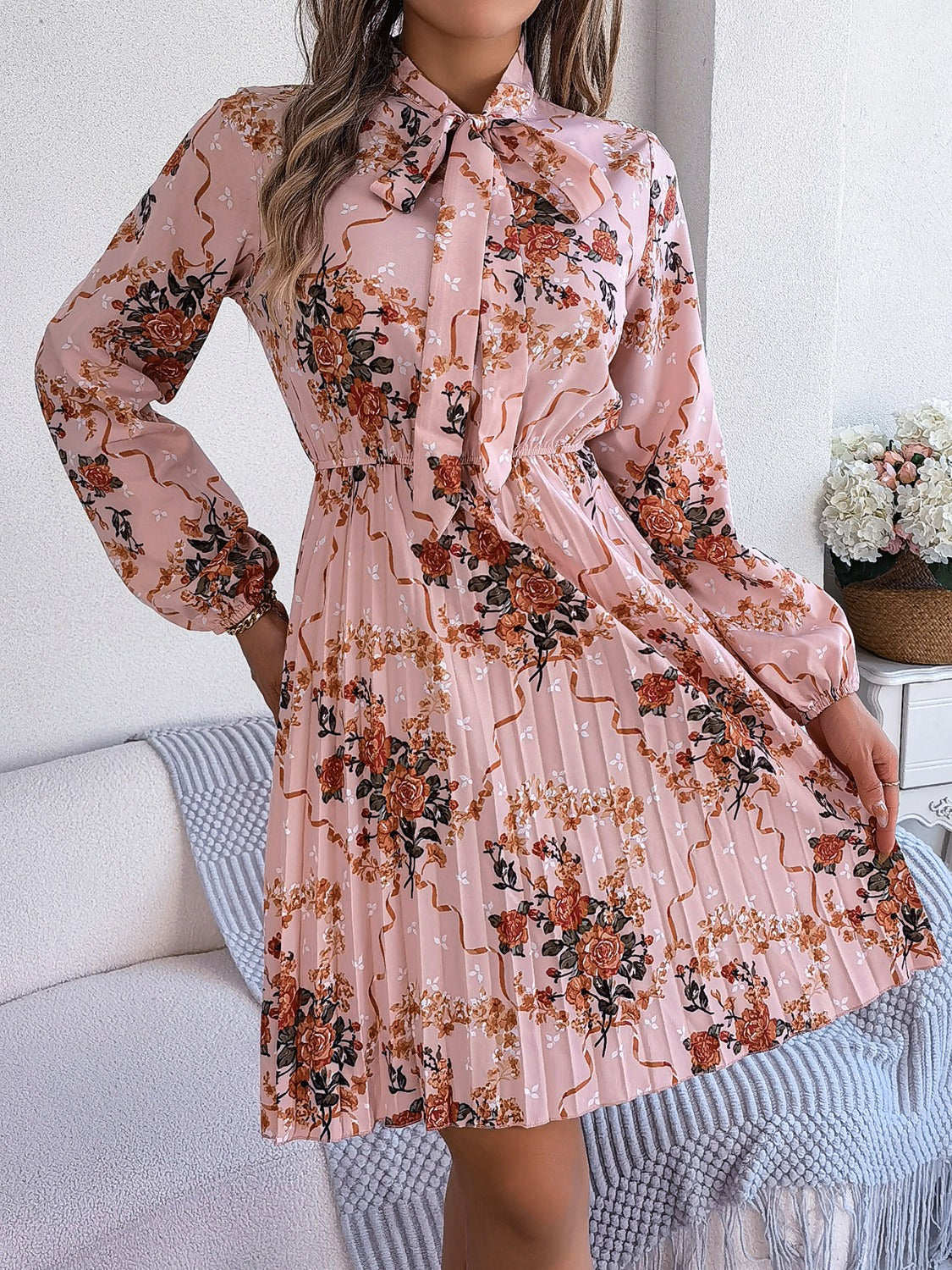 Polyester Pleated Sheer Dress
