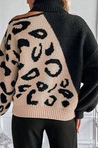 Leopard-Print Off-Shoulder Sweater with Panel Details