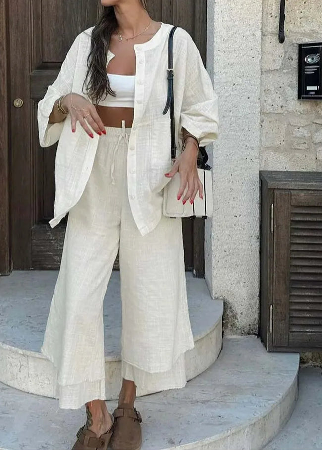 Apricot Cotton Drawstring Two-Piece Pants Set Main image