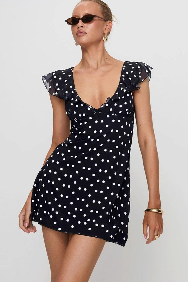 Polka-Dot A-Line Mini Dress with Mesh Detailing Main image