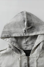 Washed Hooded Zip Jacket with Raw Seams