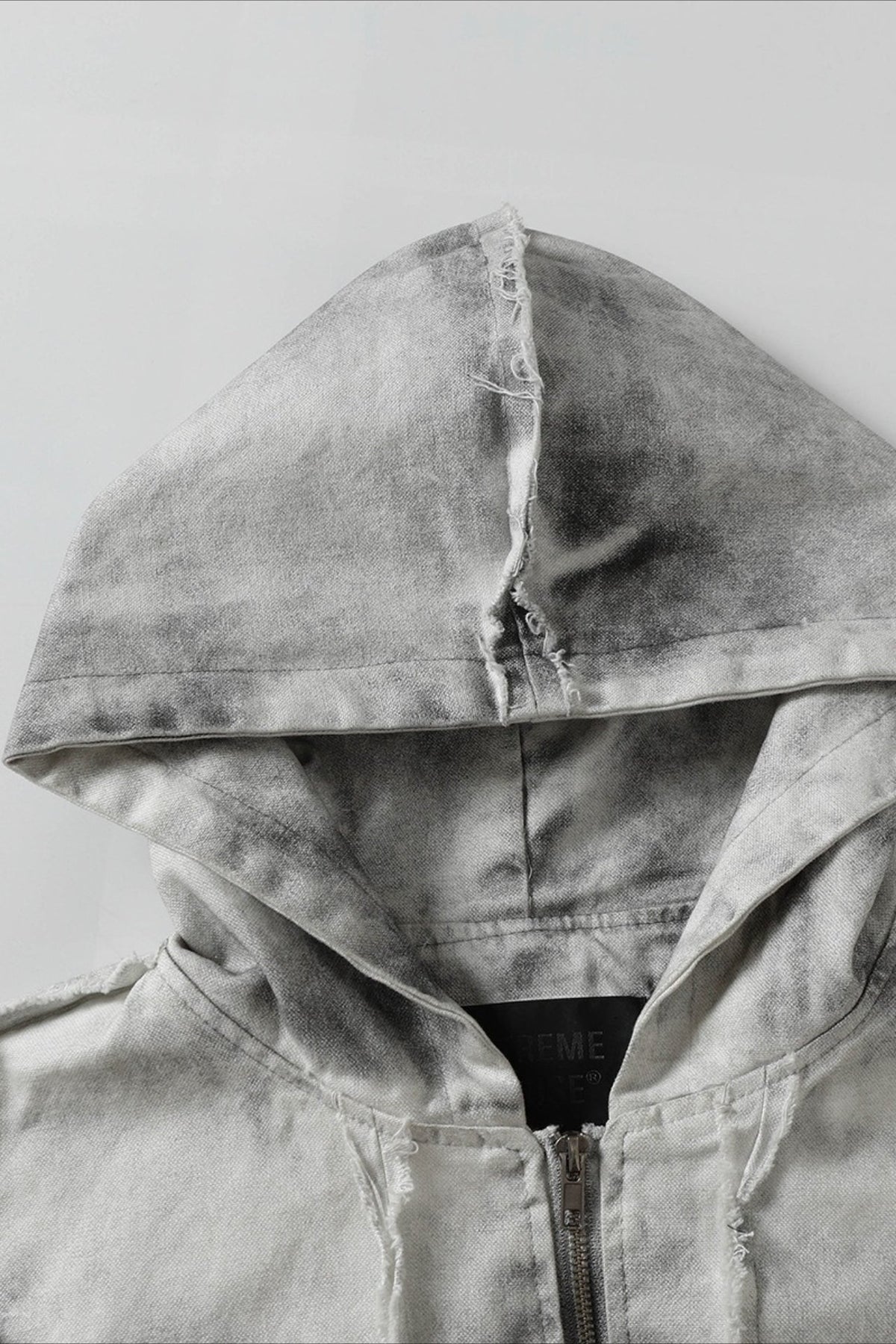 Washed Hooded Zip Jacket with Raw Seams