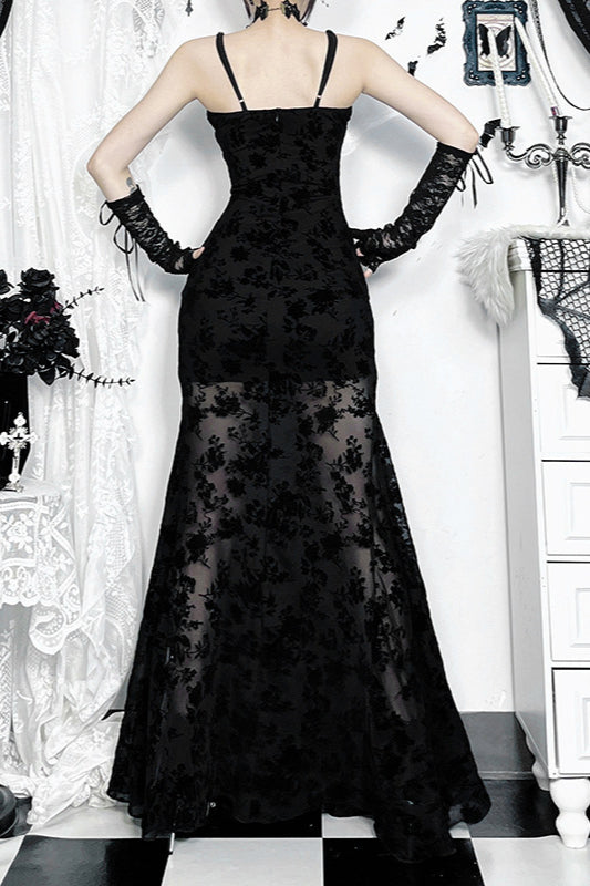 Gothic Maxi Gown with V-Neckline