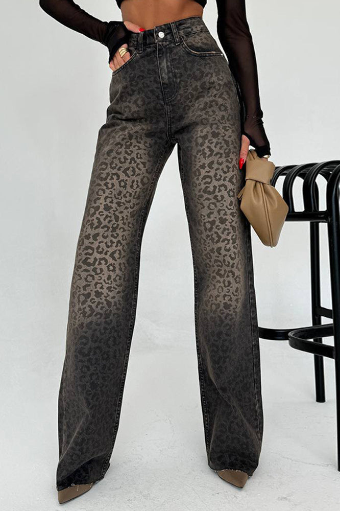 Leopard-Print Cotton High-Rise Straight-Leg Jeans