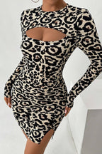 Leopard-Print Mini Dress with Cutout Details