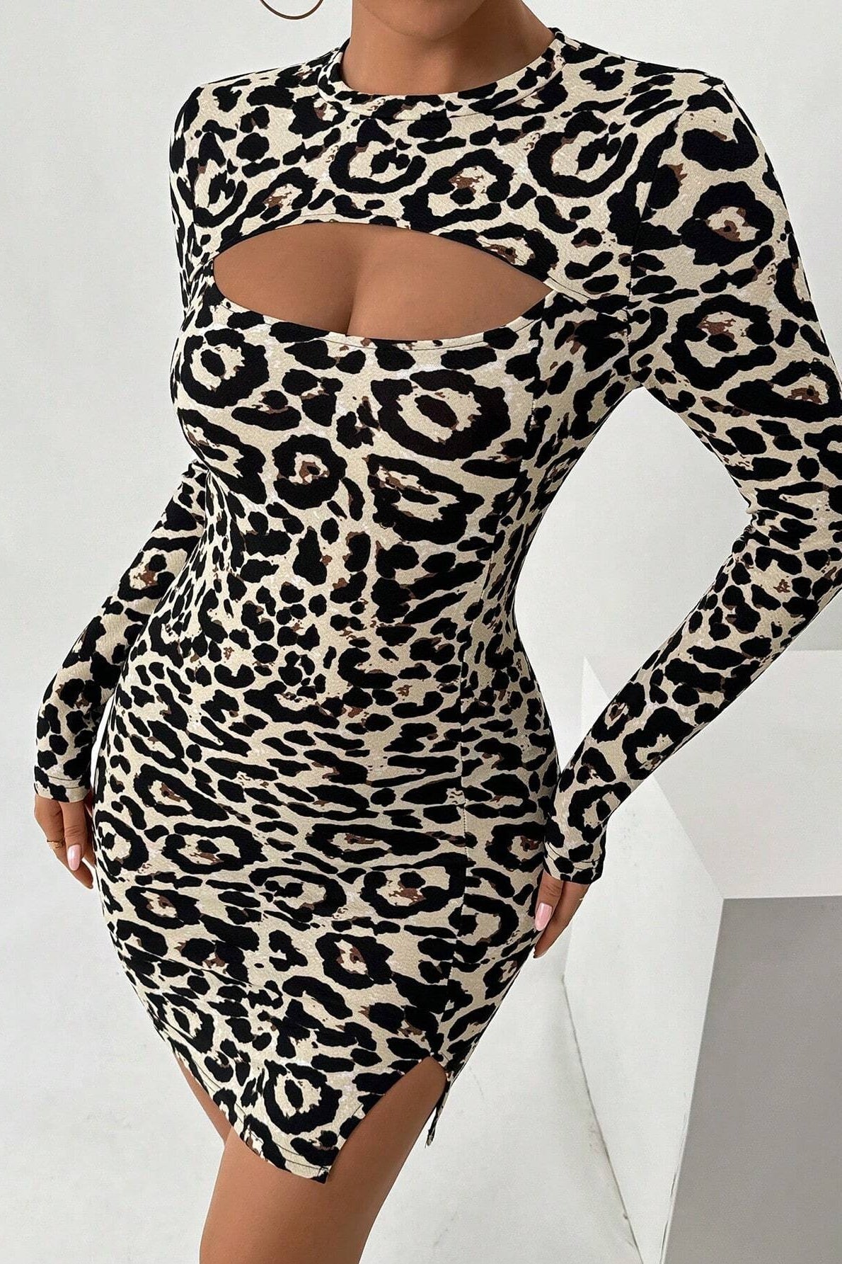 Leopard-Print Mini Dress with Cutout Details