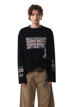 Flag-Graphic Number-Graphic T-Shirt with Washed Finish