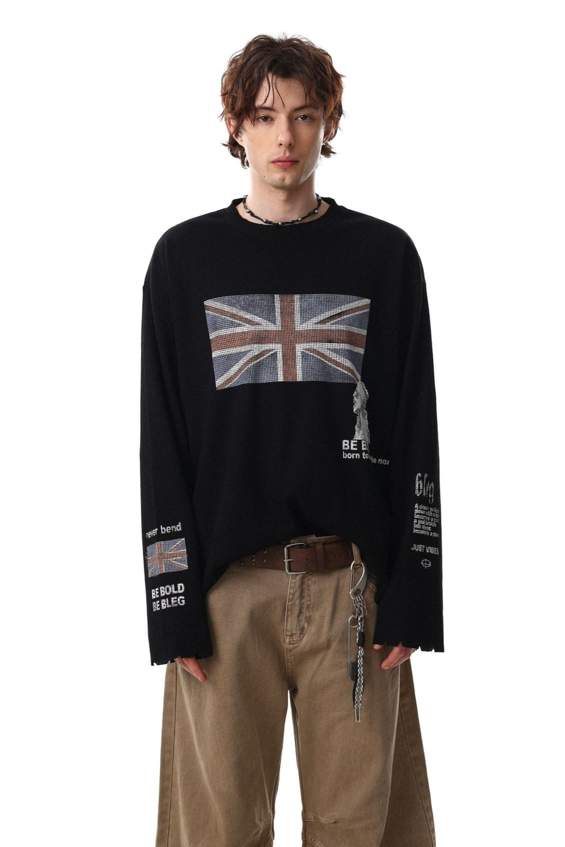 Flag-Graphic Number-Graphic T-Shirt with Washed Finish