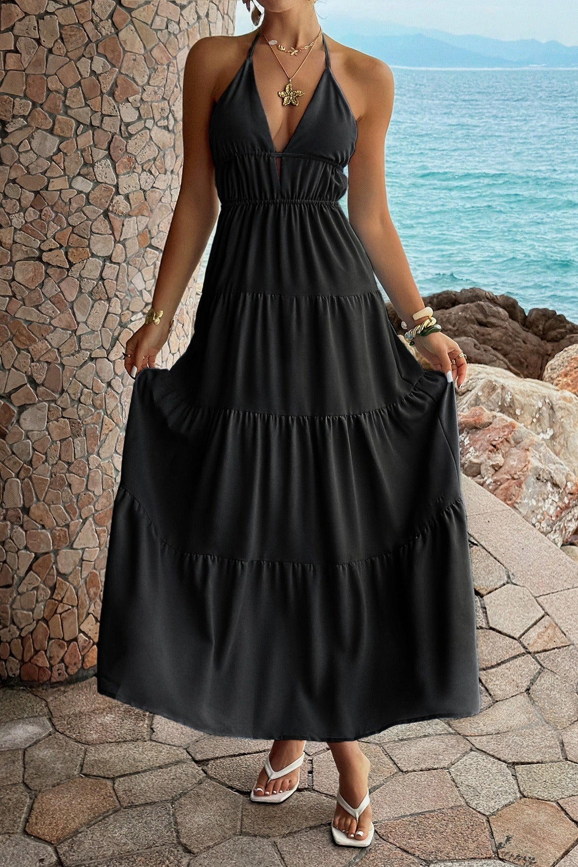 Halter Dress with Plunging Neckline