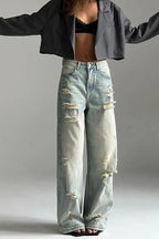 High-Rise Straight-Leg Jeans with Distressed Details