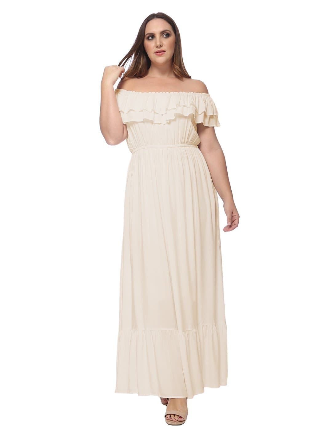 Off-Shoulder Cotton Dress with Ruffle Details